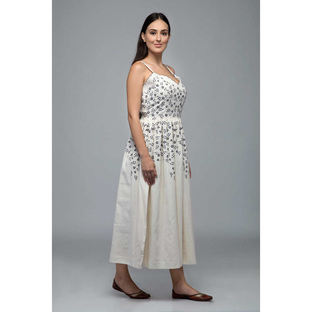 S & V designs Blue Floral Embroidered Midi Dress