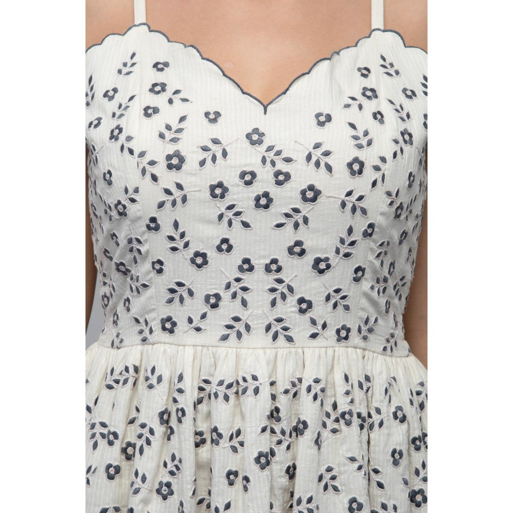 S & V designs Blue Floral Embroidered Midi Dress