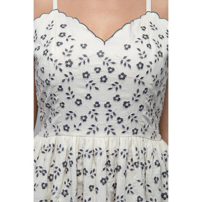 S & V designs Blue Floral Embroidered Midi Dress