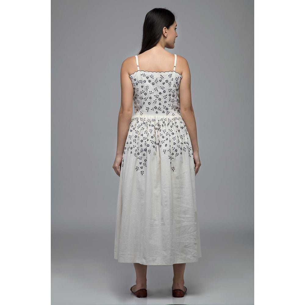 S & V designs Blue Floral Embroidered Midi Dress