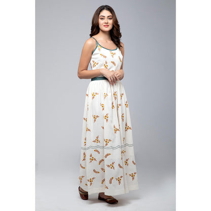 S & V designs Blue Embroidered Shoulder Strap Maxi Dress