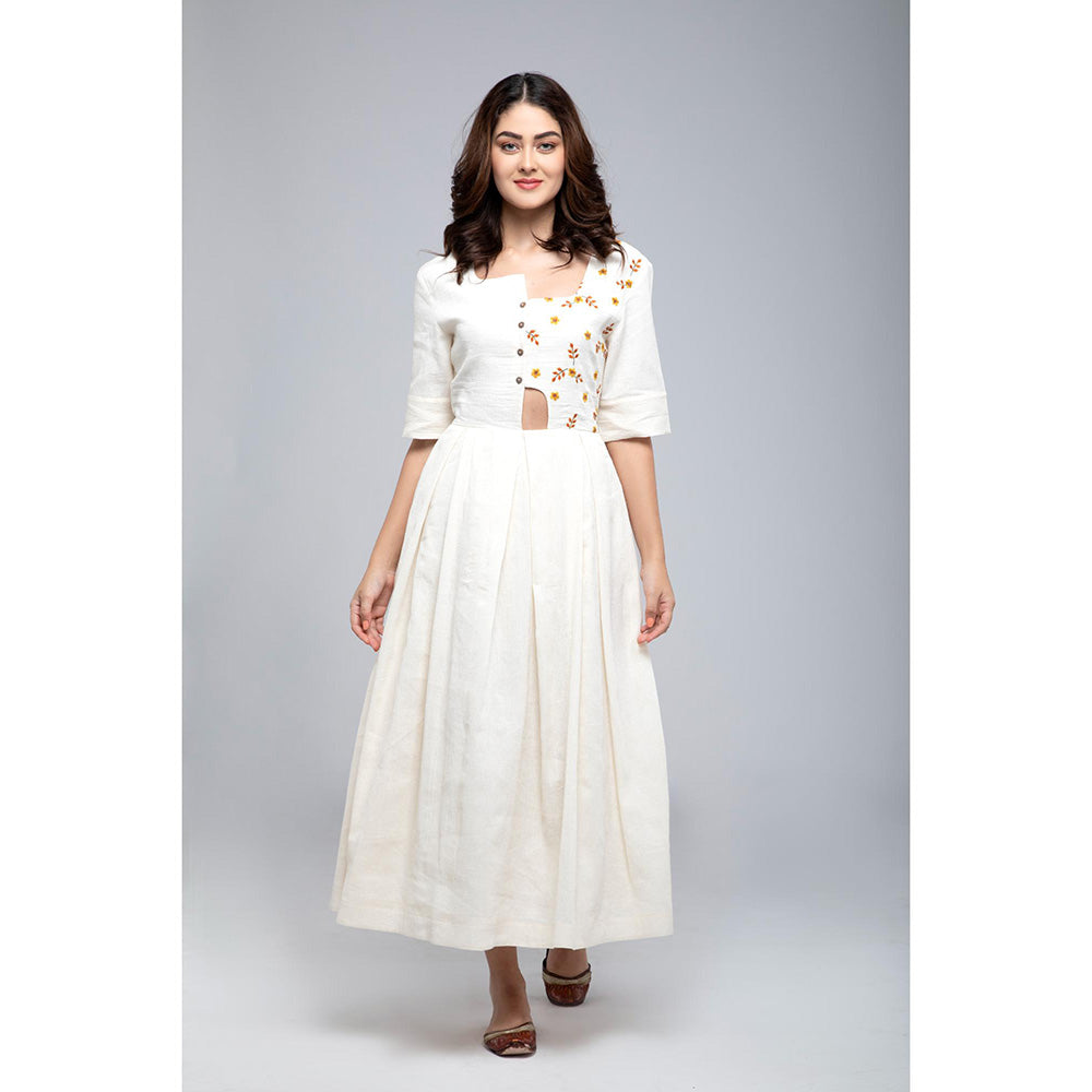 S & V designs Yellow Embroidered Half Sleeves Maxi Dress
