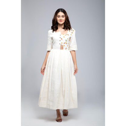 S & V designs Yellow Embroidered Half Sleeves Maxi Dress