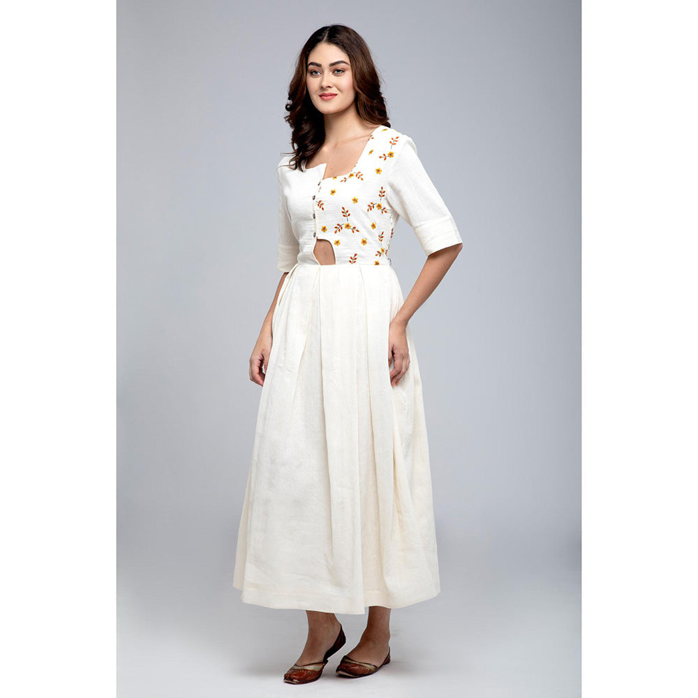 S & V designs Yellow Embroidered Half Sleeves Maxi Dress