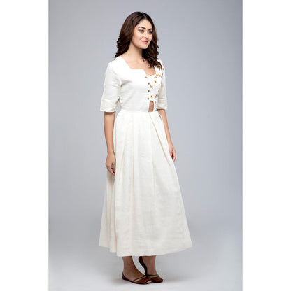 S & V designs Yellow Embroidered Half Sleeves Maxi Dress
