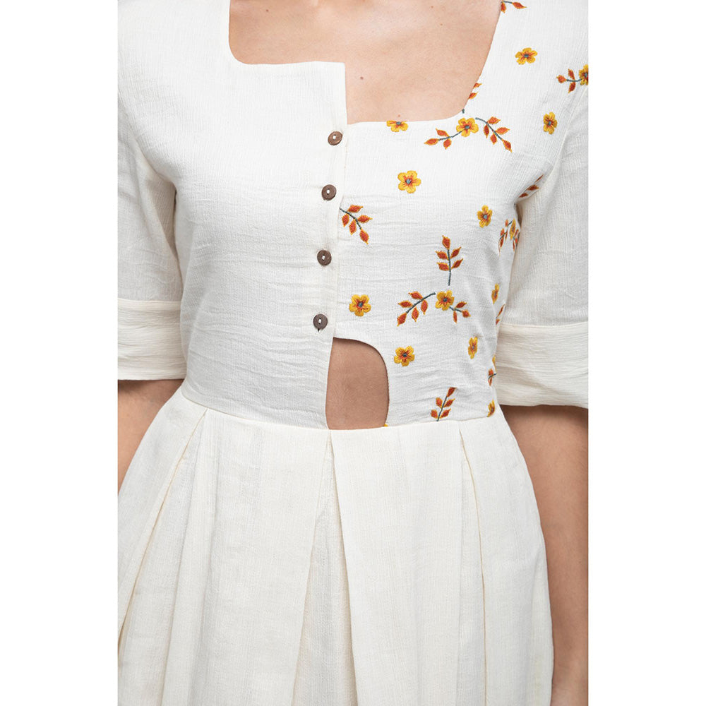 S & V designs Yellow Embroidered Half Sleeves Maxi Dress