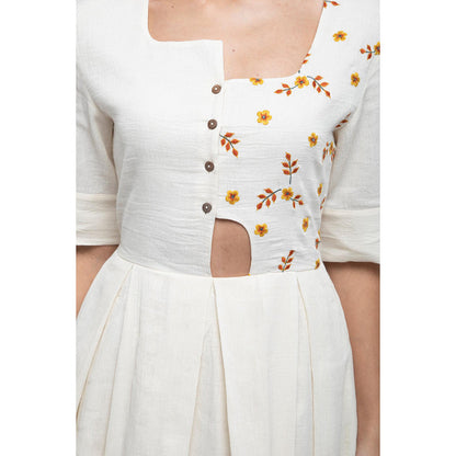 S & V designs Yellow Embroidered Half Sleeves Maxi Dress