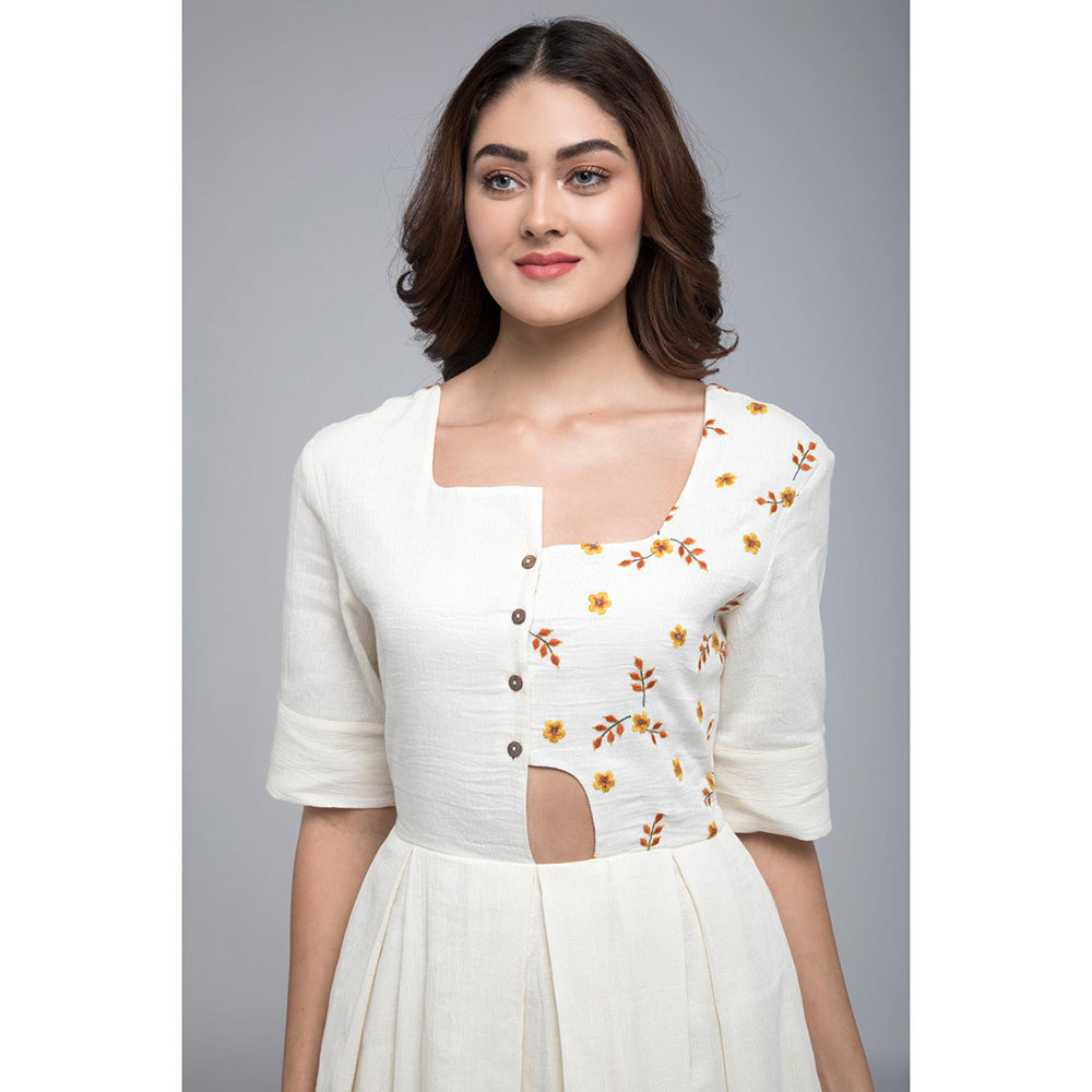 S & V designs Yellow Embroidered Half Sleeves Maxi Dress