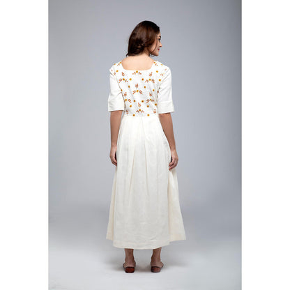 S & V designs Yellow Embroidered Half Sleeves Maxi Dress
