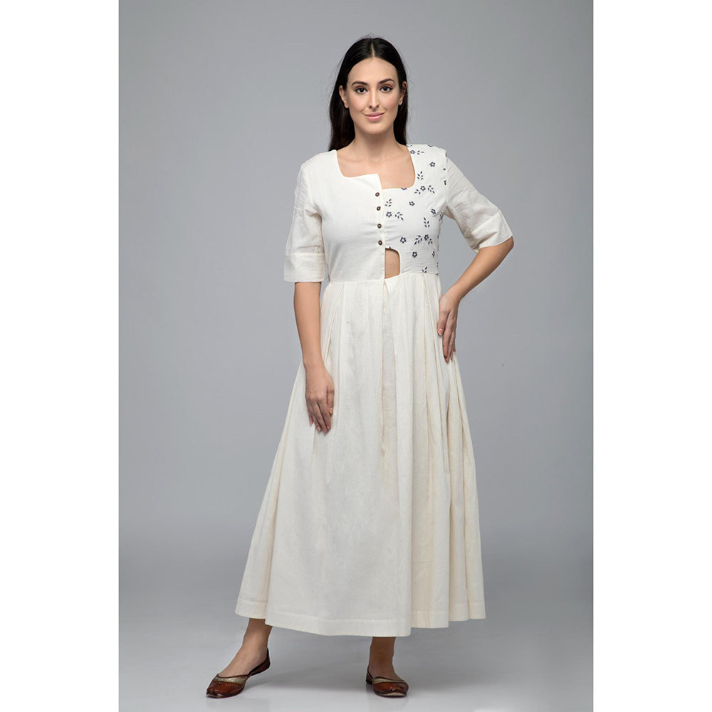 S & V designs Blue Embroidered Half Sleeves Maxi Dress