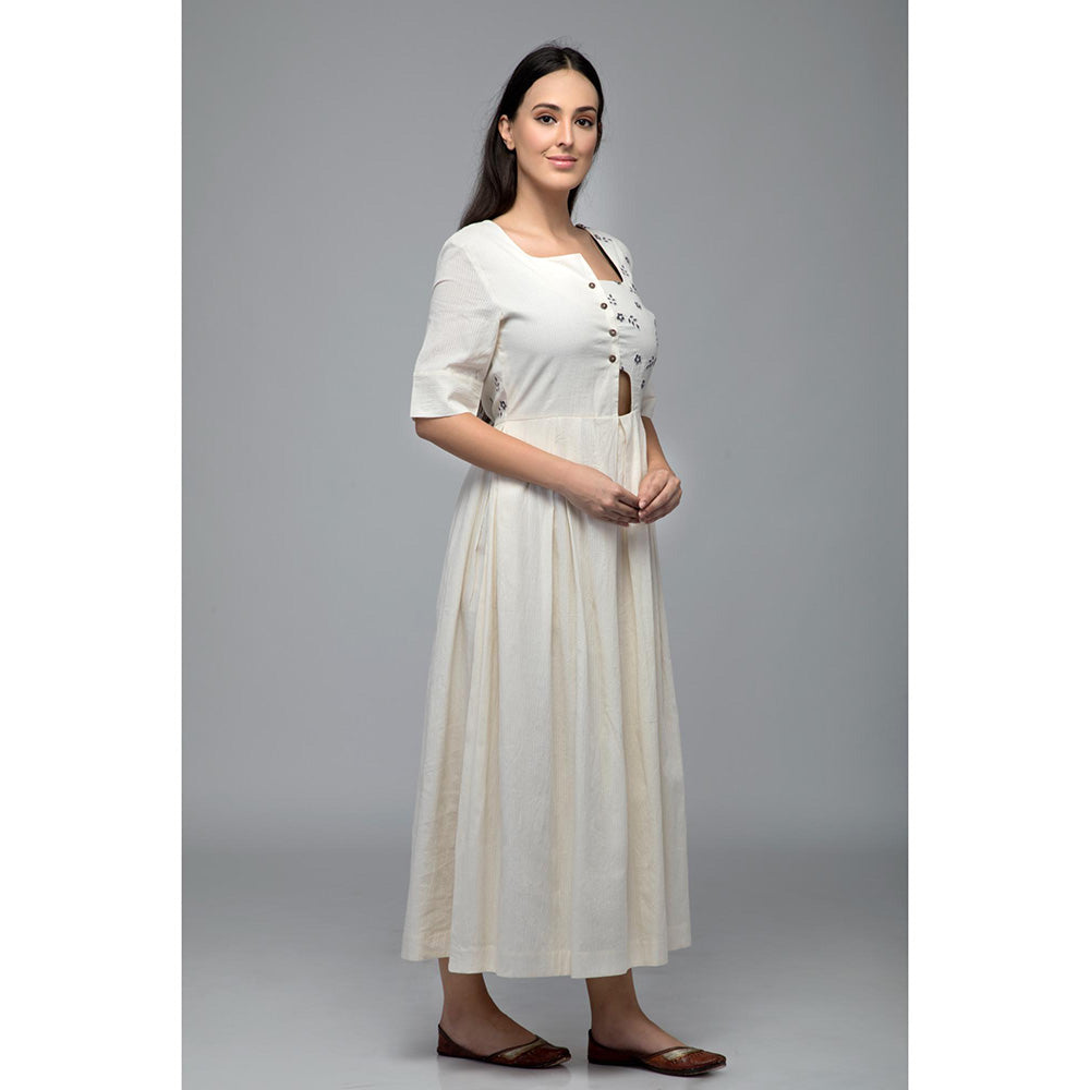 S & V designs Blue Embroidered Half Sleeves Maxi Dress