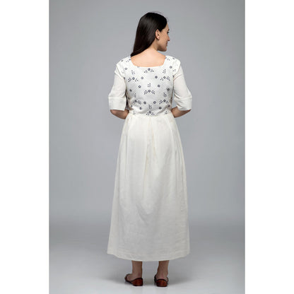 S & V designs Blue Embroidered Half Sleeves Maxi Dress