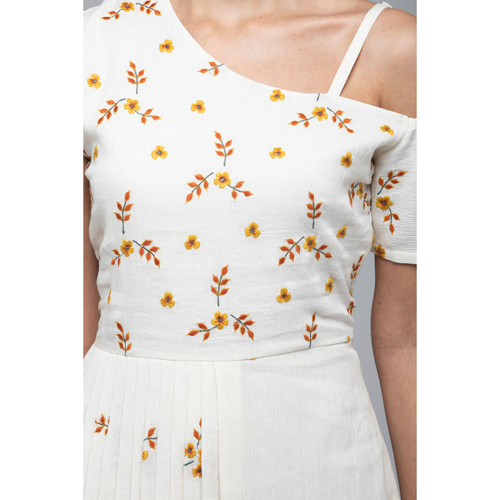 S & V designs Yellow Embroidered Cold Shoulder Sleeve Maxi Dress