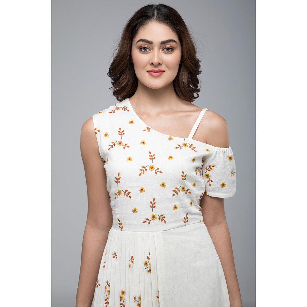 S & V designs Yellow Embroidered Cold Shoulder Sleeve Maxi Dress