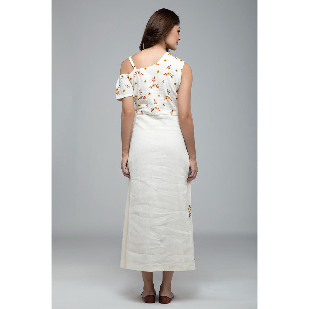 S & V designs Yellow Embroidered Cold Shoulder Sleeve Maxi Dress