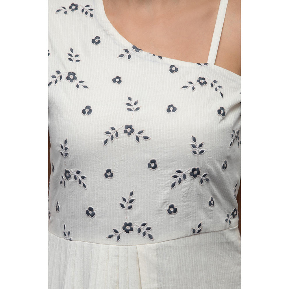 S & V designs Blue Embroidered Cold Shoulder Sleeve Maxi Dress