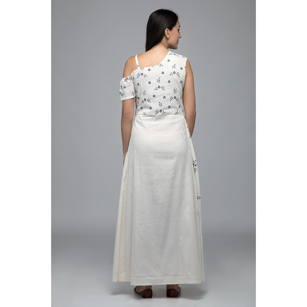 S & V designs Blue Embroidered Cold Shoulder Sleeve Maxi Dress