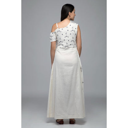 S & V designs Blue Embroidered Cold Shoulder Sleeve Maxi Dress