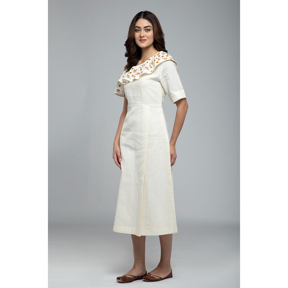 S & V designs Yellow One-Shoulder Frill Side Slit Midi Dress