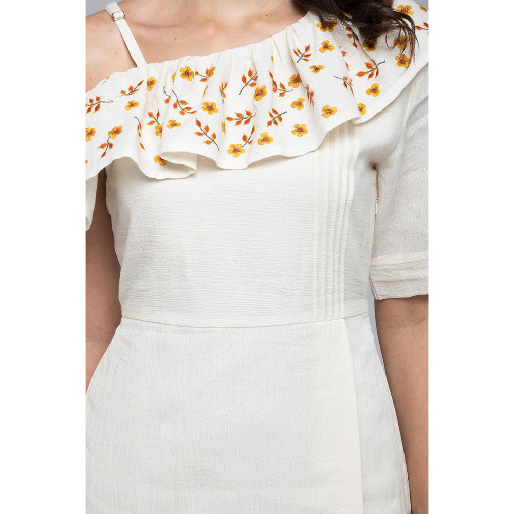 S & V designs Yellow One-Shoulder Frill Side Slit Midi Dress