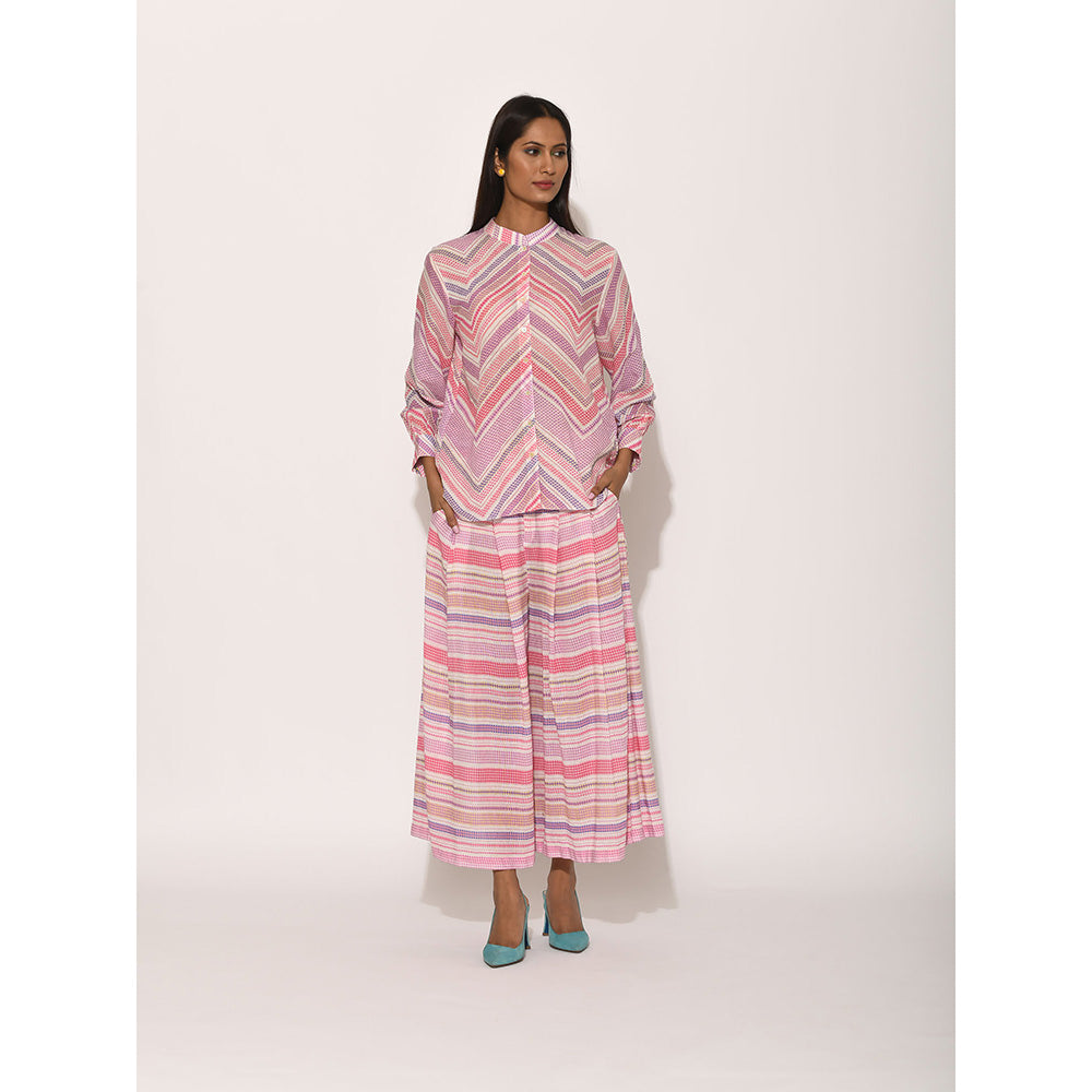Swati Vijaivargie Dots Pink Striped Pleated Palazzo