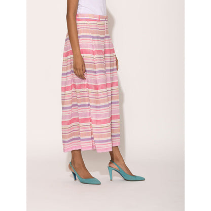Swati Vijaivargie Dots Pink Striped Pleated Palazzo