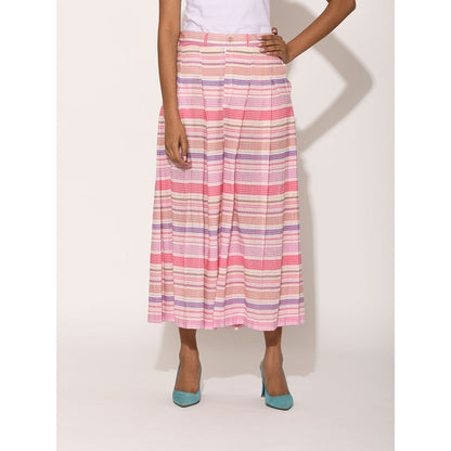 Swati Vijaivargie Dots Pink Striped Pleated Palazzo