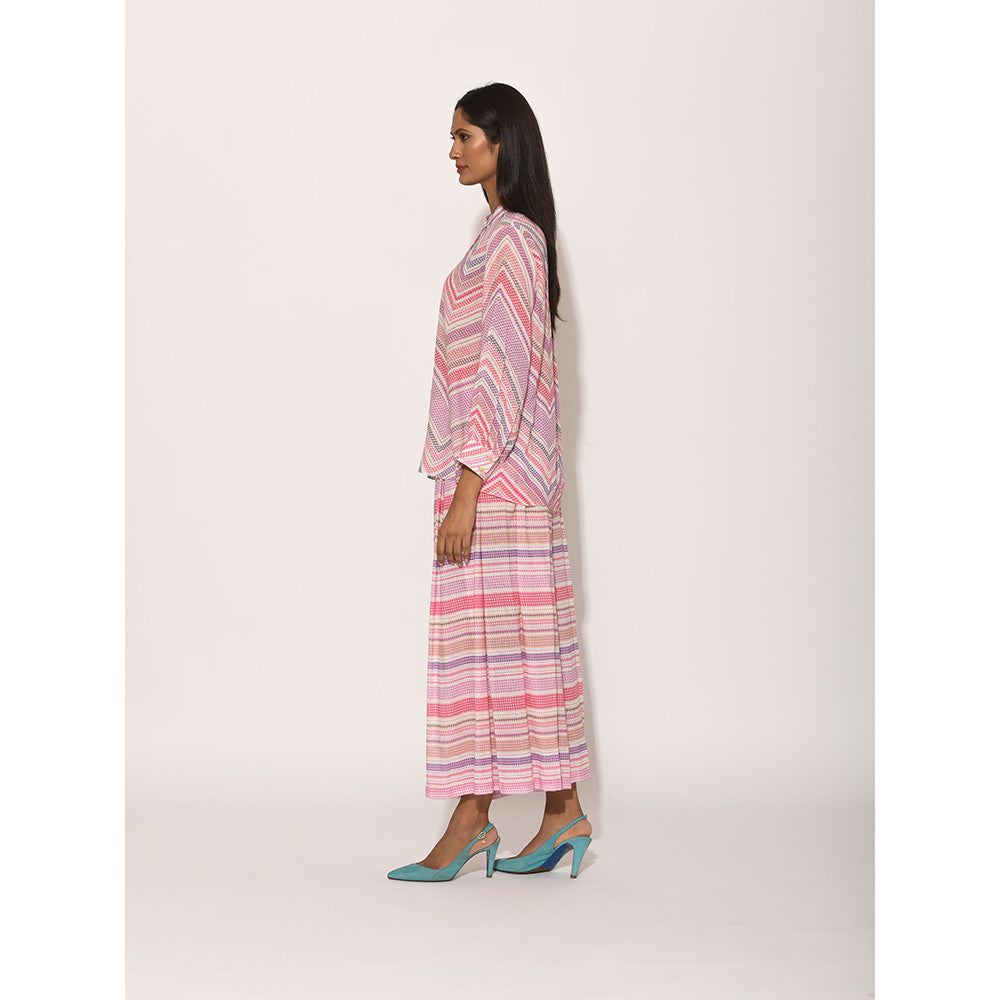 Swati Vijaivargie Dots Pink Striped Pleated Palazzo