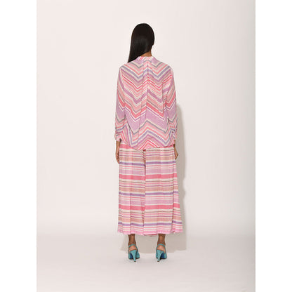 Swati Vijaivargie Dots Pink Striped Pleated Palazzo