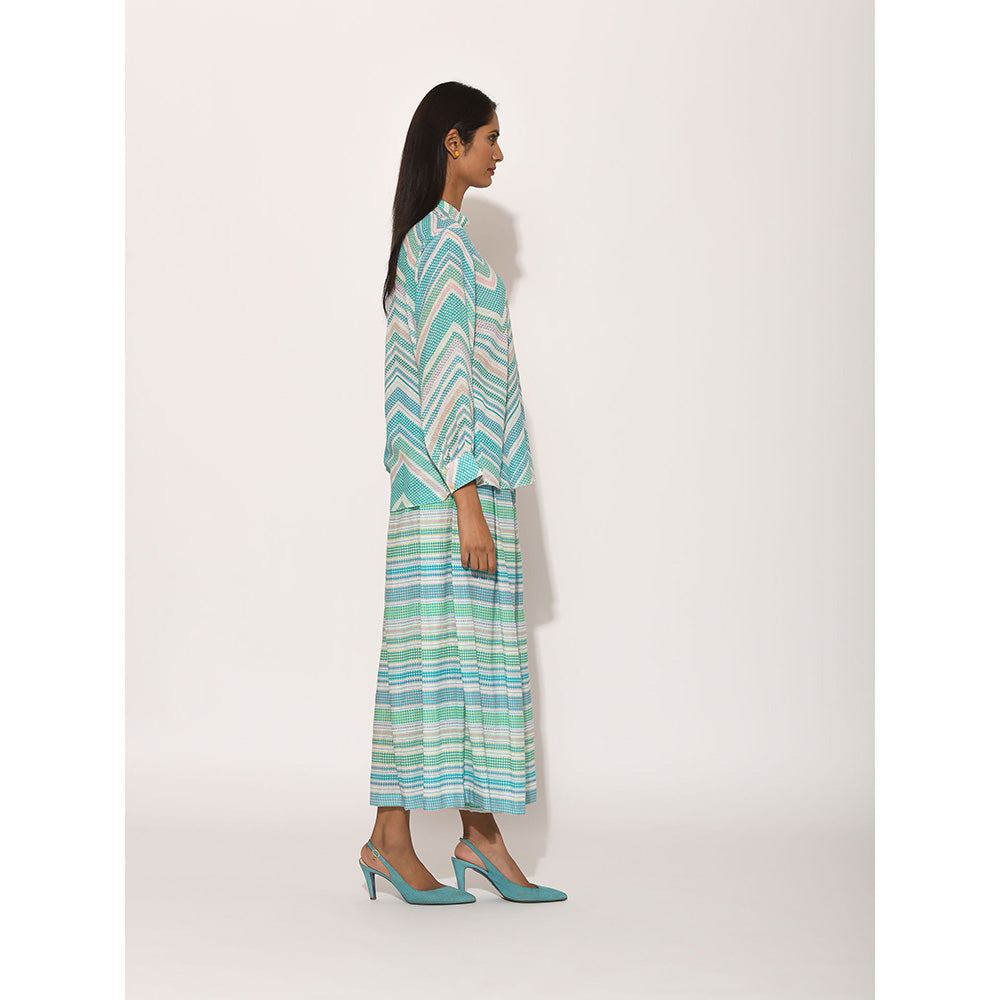 Swati Vijaivargie Turquoise Dots Striped Pleated Pants