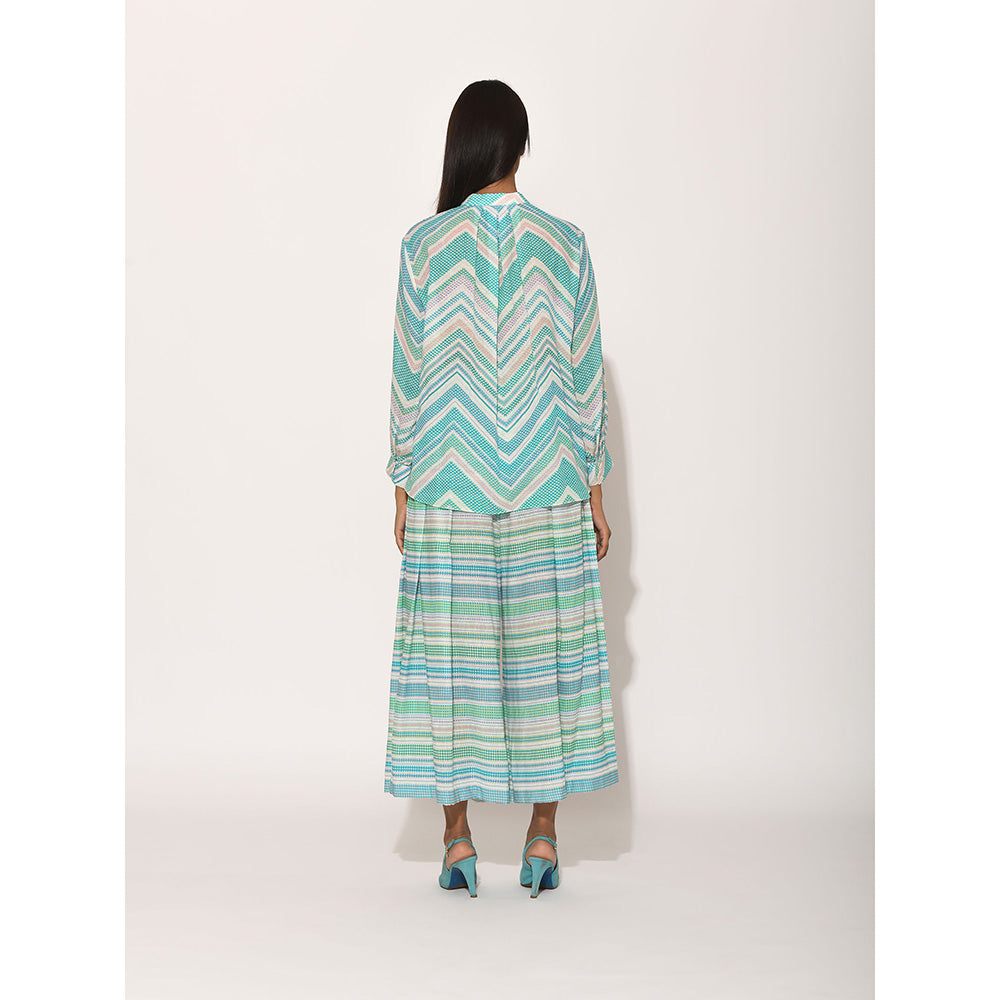 Swati Vijaivargie Turquoise Dots Striped Pleated Pants