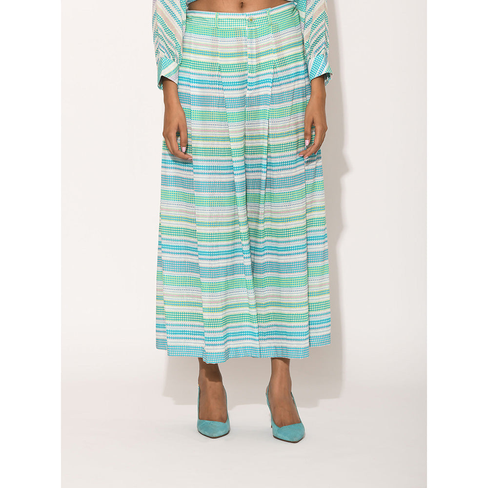 Swati Vijaivargie Turquoise Dots Striped Pleated Pants