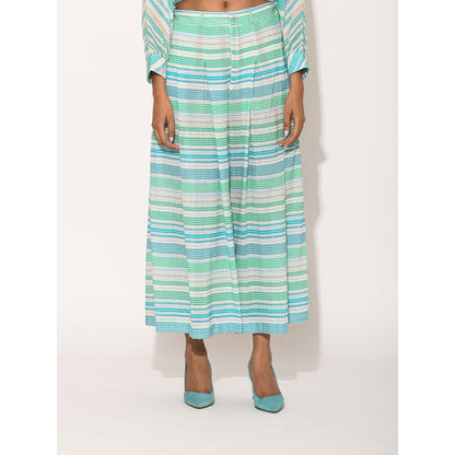 Swati Vijaivargie Turquoise Dots Striped Pleated Pants