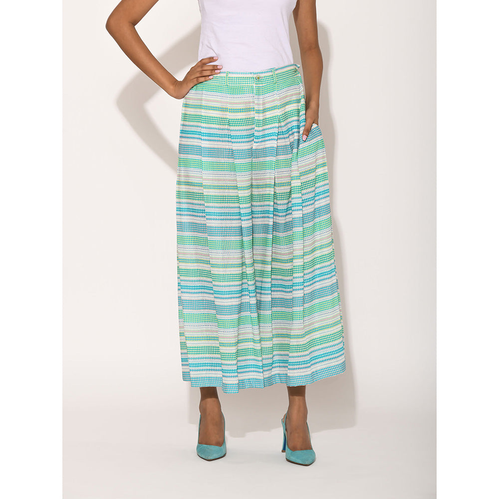 Swati Vijaivargie Turquoise Dots Striped Pleated Pants
