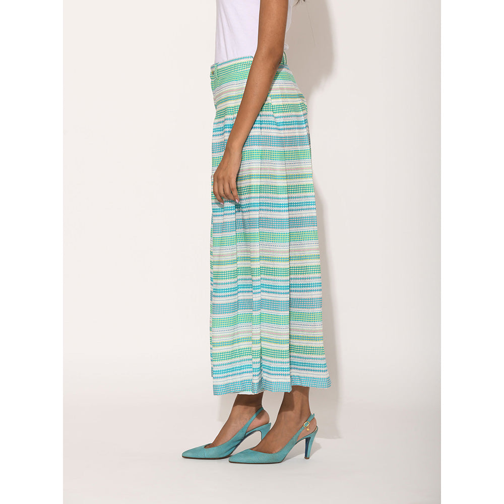Swati Vijaivargie Turquoise Dots Striped Pleated Pants