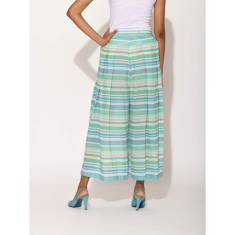 Swati Vijaivargie Turquoise Dots Striped Pleated Pants
