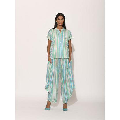 Swati Vijaivargie Dots Turquoise Striped Top