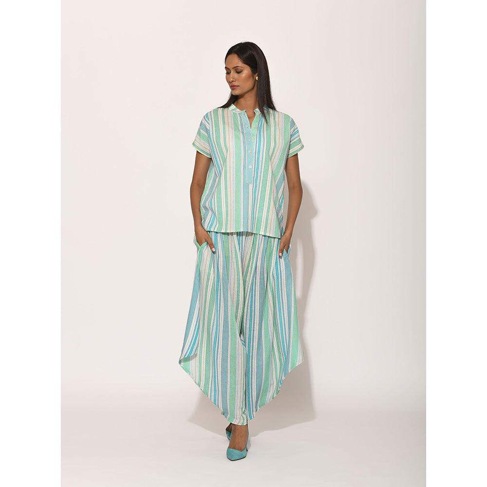 Swati Vijaivargie Dots Turquoise Striped Top