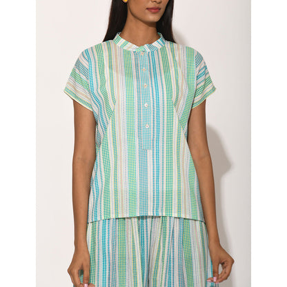 Swati Vijaivargie Dots Turquoise Striped Top