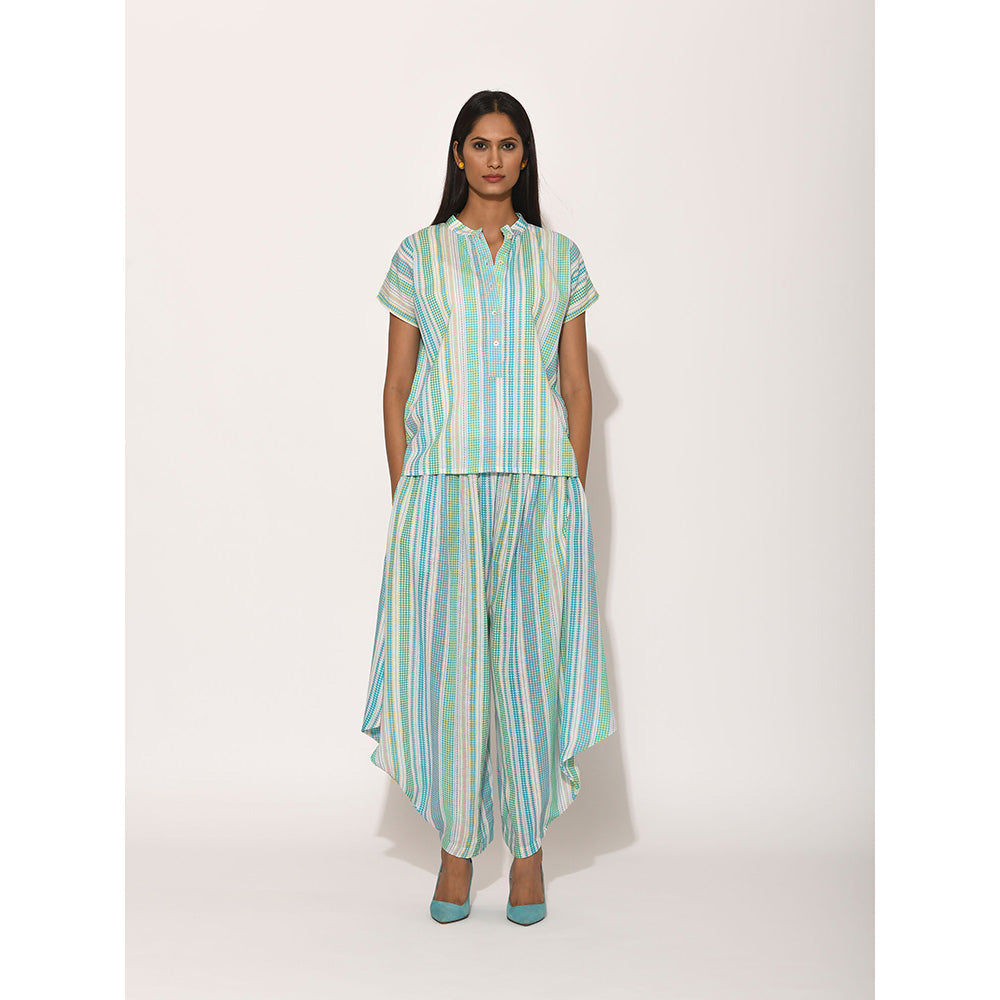 Swati Vijaivargie Dots Turquoise Striped Drape Pants