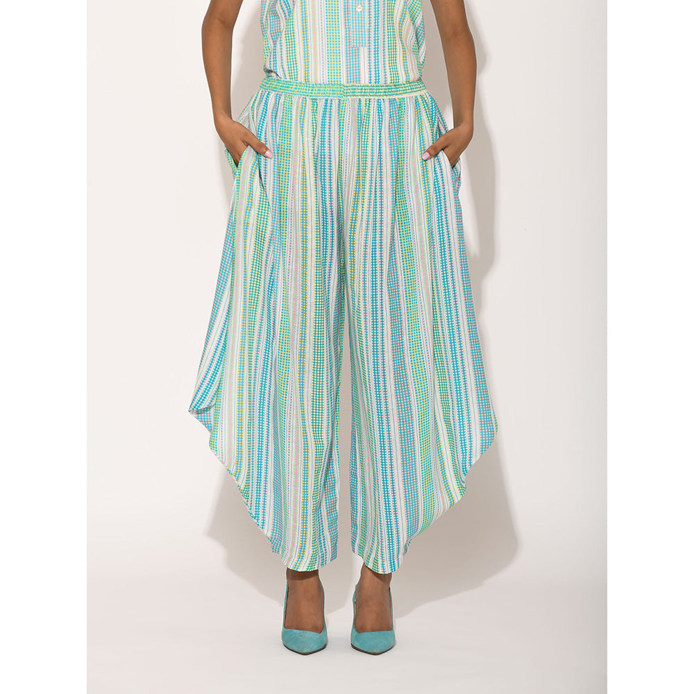Swati Vijaivargie Dots Turquoise Striped Drape Pants