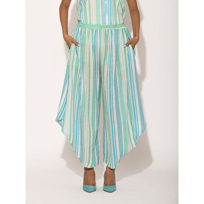 Swati Vijaivargie Dots Turquoise Striped Drape Pants