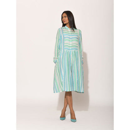 Swati Vijaivargie Dots Turquoise Striped Dress