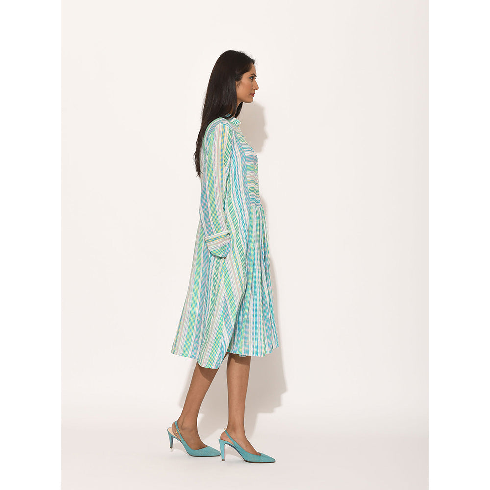 Swati Vijaivargie Dots Turquoise Striped Dress