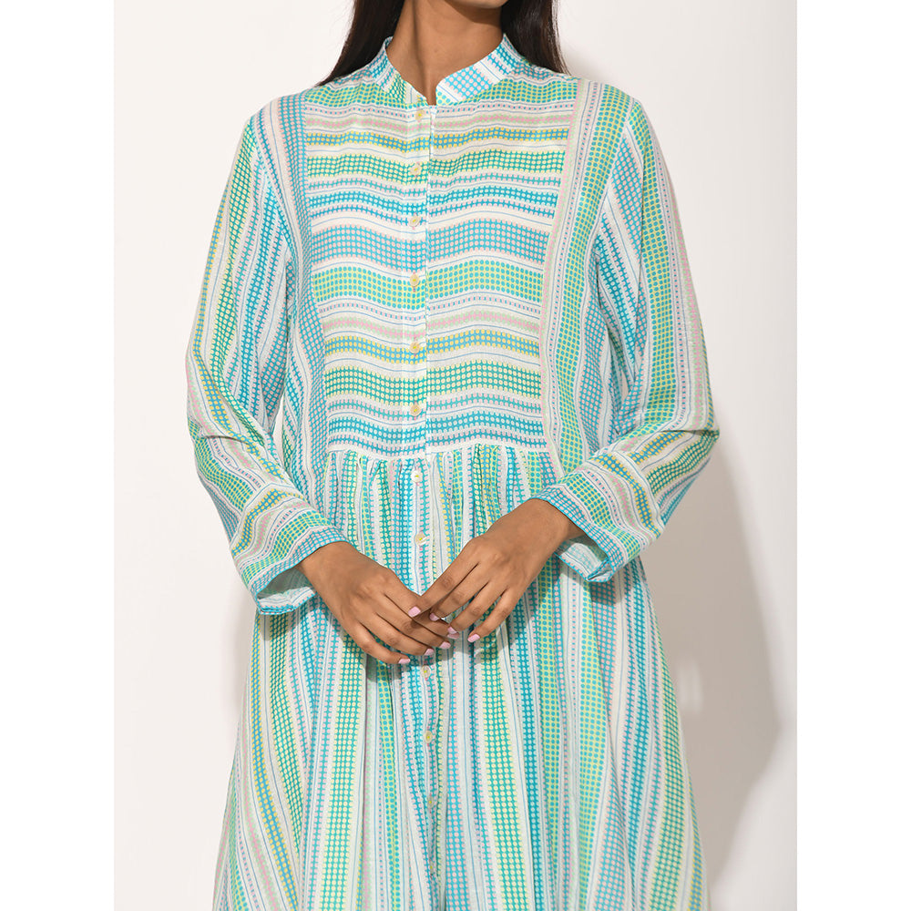 Swati Vijaivargie Dots Turquoise Striped Dress