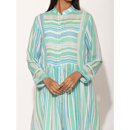 Swati Vijaivargie Dots Turquoise Striped Dress