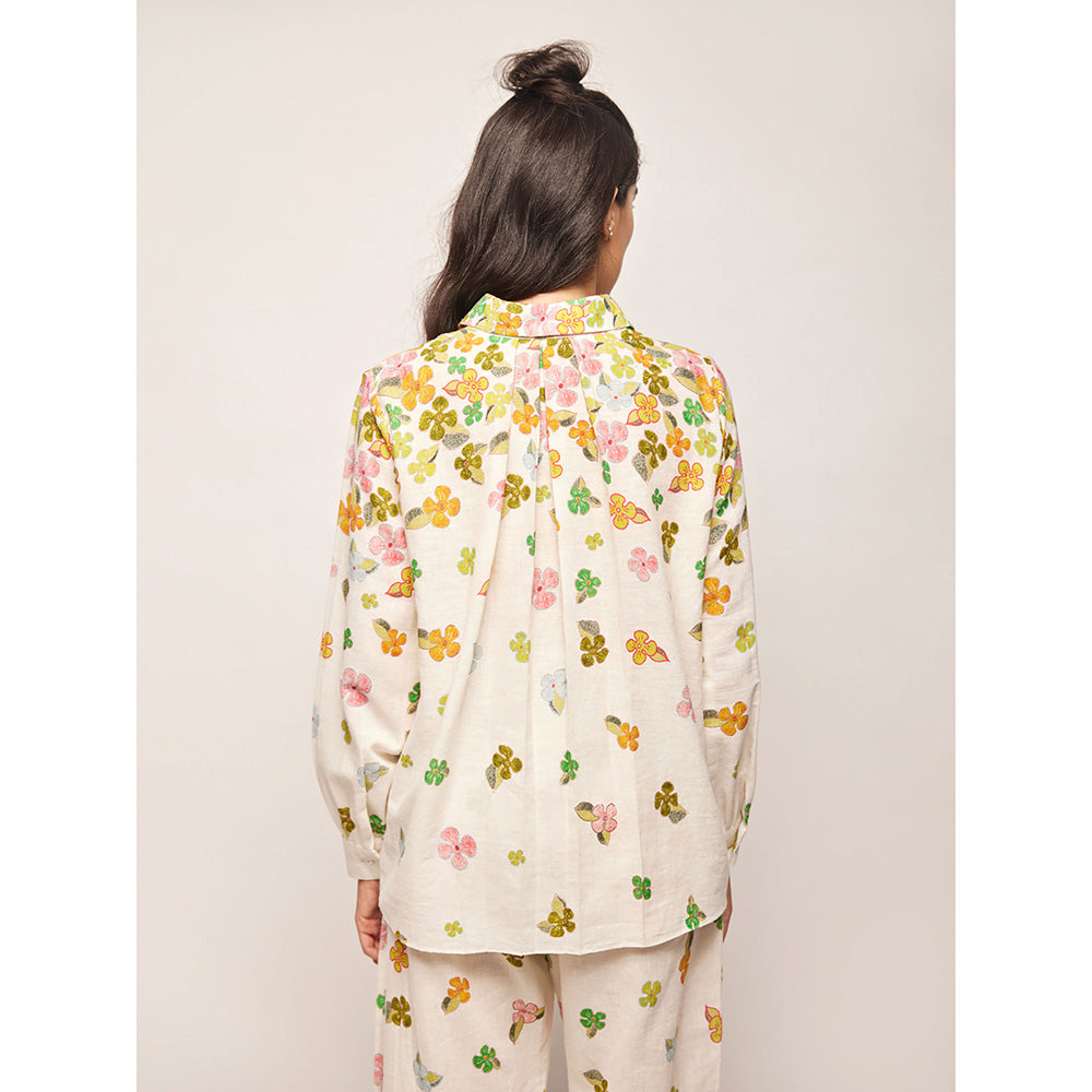 Swati Vijaivargie White Fleur Descending Flowers Shirt
