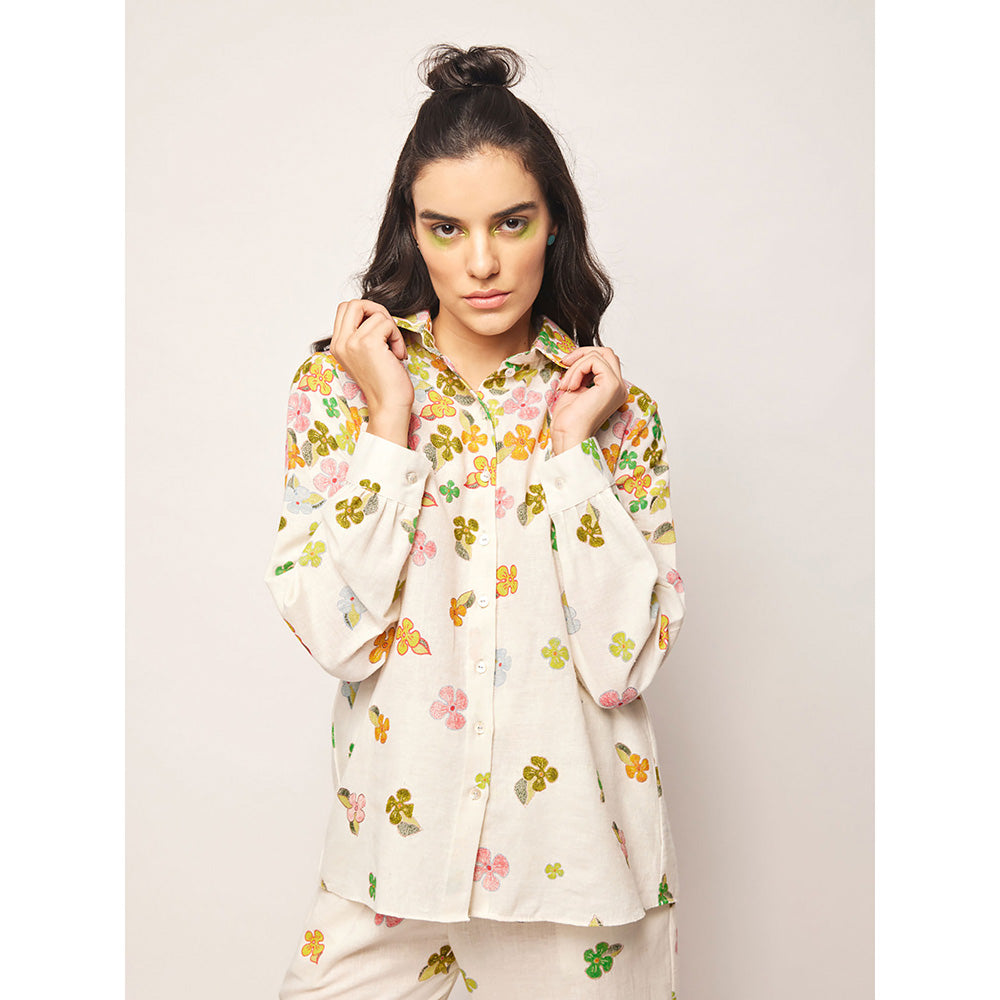 Swati Vijaivargie White Fleur Descending Flowers Shirt