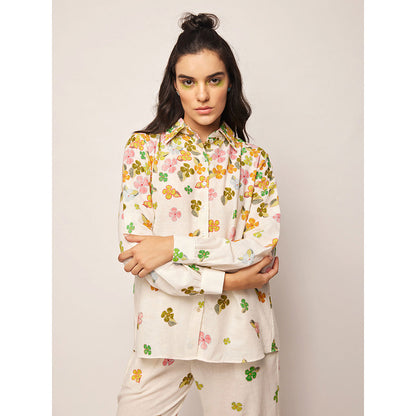 Swati Vijaivargie White Fleur Descending Flowers Shirt