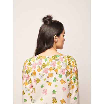 Swati Vijaivargie White Fleur Round Hem Top
